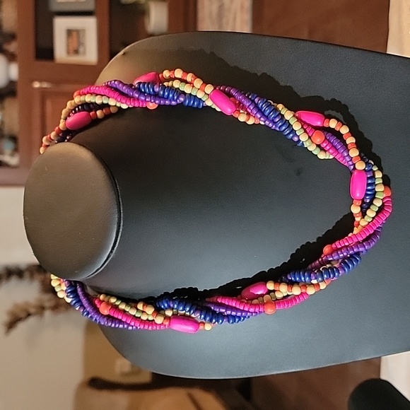 Twisted Wooden Colorful Bead Necklace - Picture 1 of 4